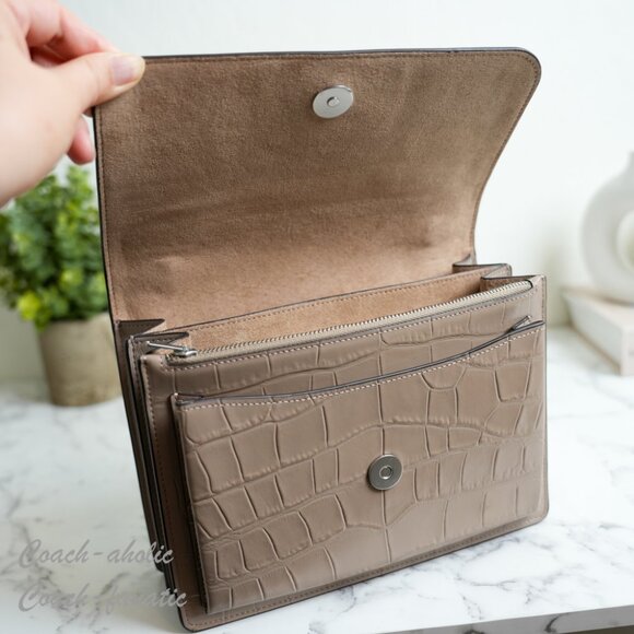 NWT Coach CC840 Klare Crossbody Bag Crocodile-embossed Leather Silver /Stone - Picture 9 of 10